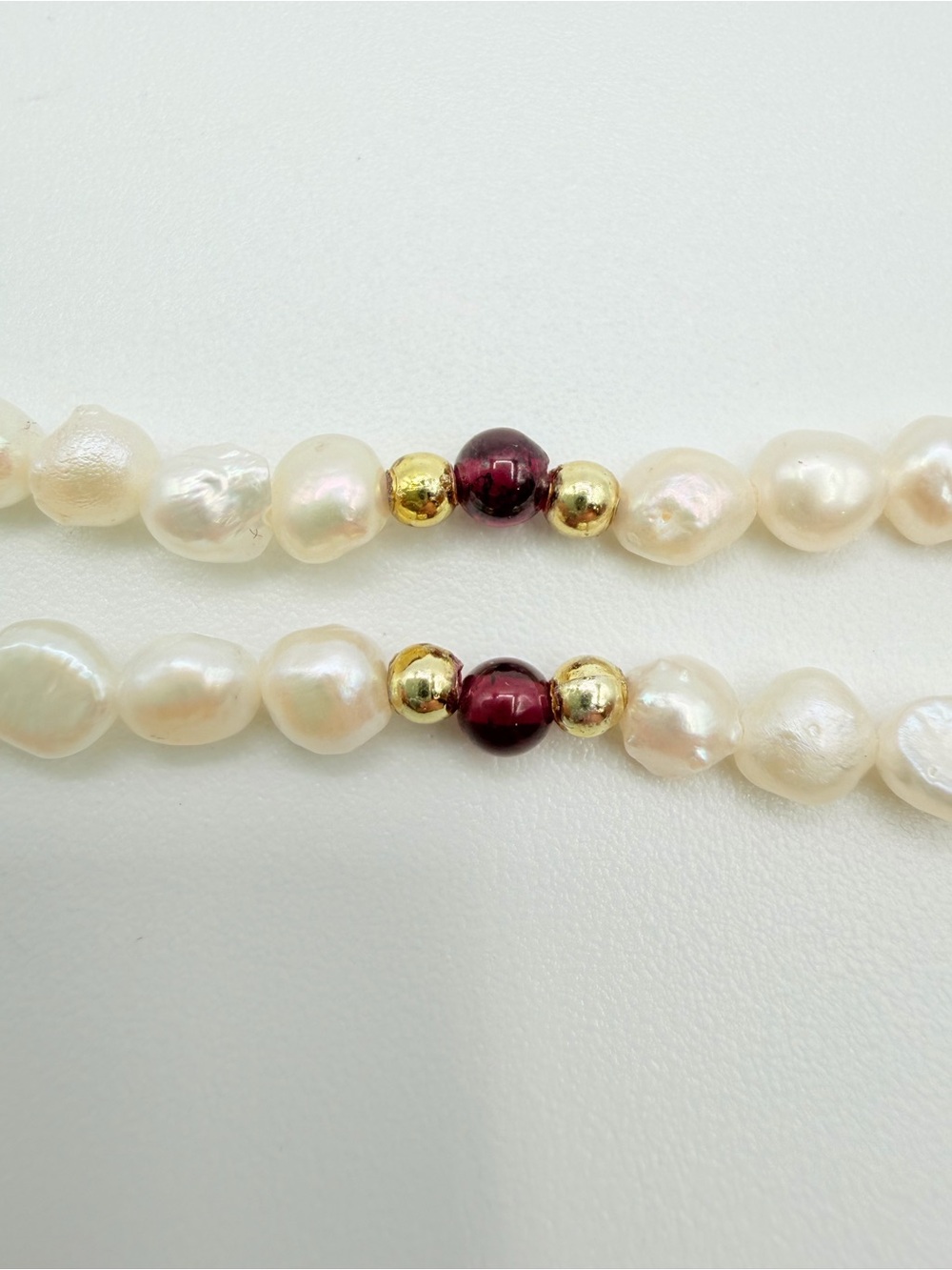 Freshwater Pearl Garnet Double Strand Bracelet Gold Tone 7.5” - Picture 7 of 10
